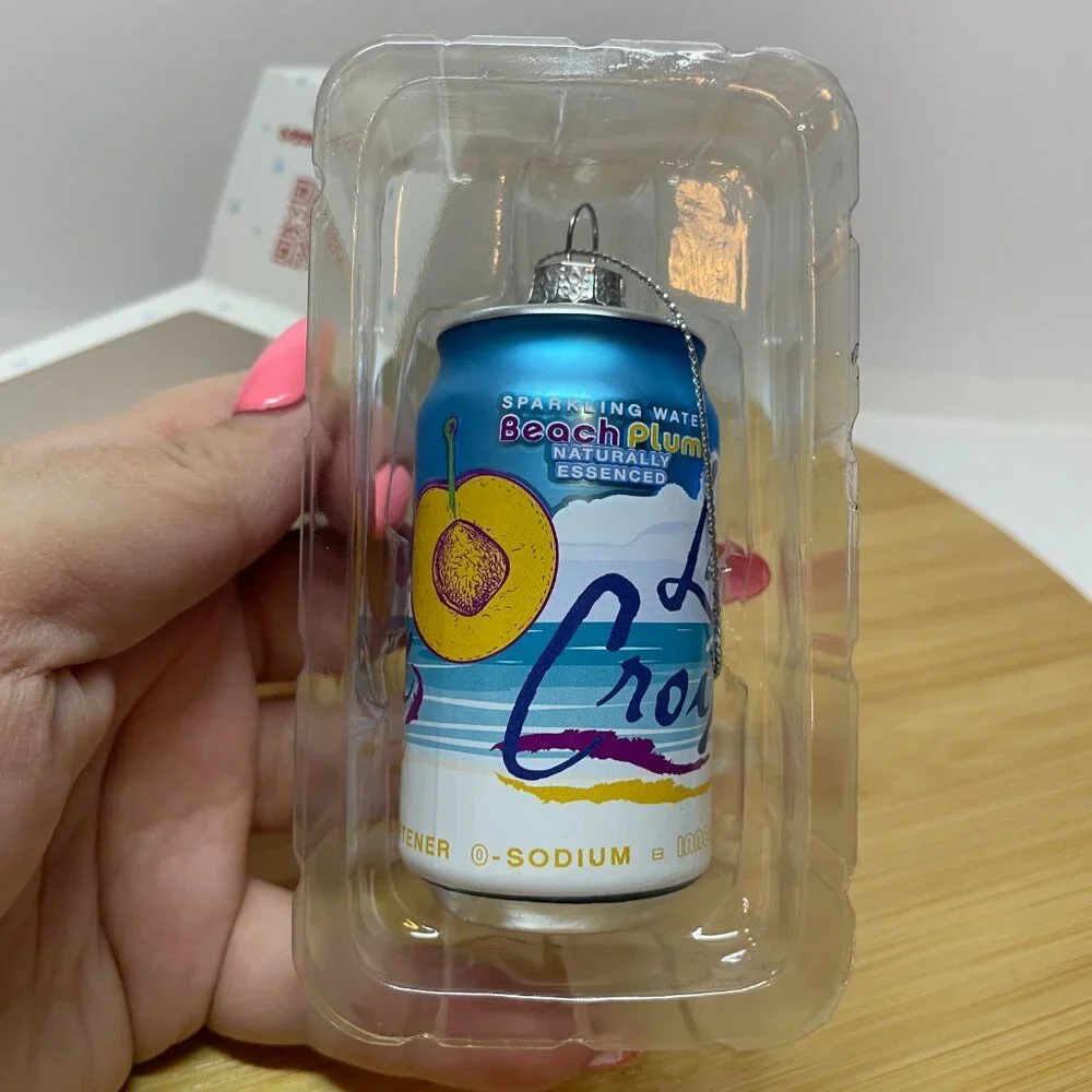 Lacroix Beach Plum Blue White Christmas Ornament Sparkling Water Can Holiday